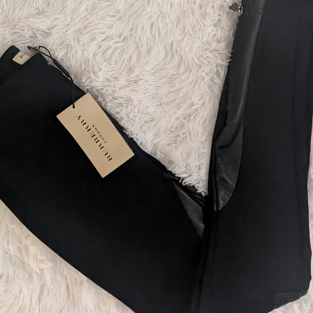 🐎 BURBERRY gorgeous Burberry Black Riding Pants With Black Leather! NWT 🐎